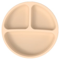 러블온 미끄럼방지 3구 원형 실리콘 식판, 베이지, 1개