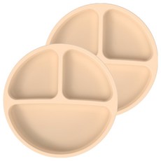 오템 미끄럼방지 3구 원형 실리콘 식판, 베이지, 2개, 식판 2p