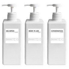 newnlook 洗髮精分裝瓶 浴室方形補充瓶 650ml x 3入 + 3種標籤貼紙組
