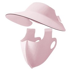 SEEYU 冰絲涼感防曬面罩 可拆式防曬帽 抗UV全臉防護, 粉色, 1個