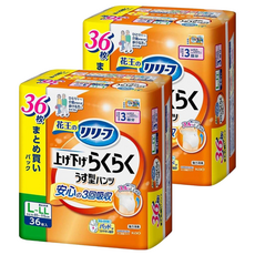 Kao 花王 日本原裝進口 Relief 輕鬆穿脫薄型成年人紙尿褲 3次吸收量 男女適用, L-LL碼, 2個, 36片