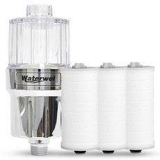 Water wel 向日葵蓮蓬頭洗衣機強力過濾器主體 專用濾芯 3p, 1個, (金屬) 強力過濾器殼+專用濾芯3個