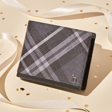 HAZZYS 男士 DUBLIN 格紋皮革兩折短夾