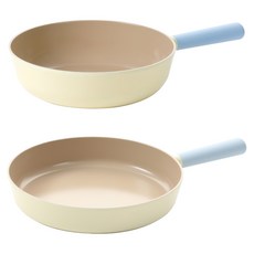 NEOFLAM 公司貨 Sunny Cook 系列 陶瓷塗層鑄造雙鍋組, 黃色, 1套, 平底鍋 28cm + 炒鍋 26cm