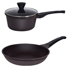 시어터 주물 팬 + 냄비 세트, 편수냄비 18cm + 프라이팬 26cm, 다크브라운, 1세트