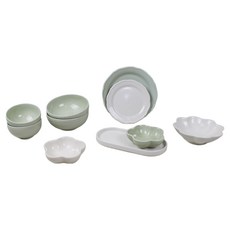 달소금 국산 도자기 신혼 그릇 라비 2인 식기세트 10p, 라이트그린, 1세트, 7종