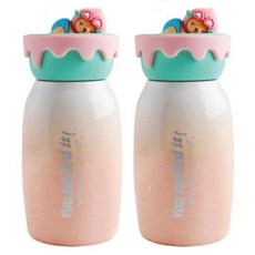 Kitchenspring 蜜桃熊磁鐵保溫瓶, 漸層粉, 2個, 260ml