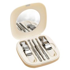 中國 MANICURE 磁吸迷你指甲剪套裝5件套 不鏽鋼指甲刀/修甲工具/指甲鉗/磨甲器, 1套, 奶油白