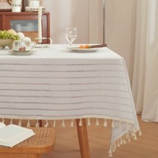 파라주니 감성 인테리어 시스루 스트라이프 사각 식탁보 HJ1419, 화이트, 1개, 90 x 90 cm