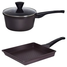 시어터 주물 팬 냄비 2종 세트, 편수냄비 18cm + 계란말이팬 25cm, 다크브라운, 1세트