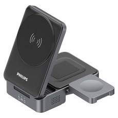 PHILIPS 飛利浦 Qi2 黑金剛磁吸三合一磁吸充電座 22.5W, 黑色, 1個