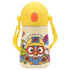 릴팡 더보틀 몰리 원터치 어깨끈 이중스텐 쁘띠 빨대 물통, 뽀로로, 1개, 310ml