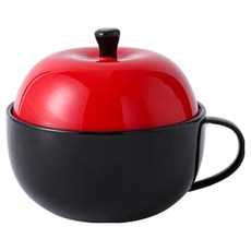 프렌치마르스 사과모양 세라믹 홈카페 뚜껑 라면그릇 MMM3709, 블랙, 1개