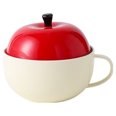 프렌치마르스 사과모양 세라믹 홈카페 뚜껑 라면그릇 MMM3709, 크림, 1개