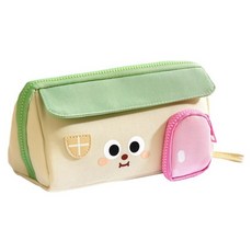 咔巴熊 MOINI 大容量房子筆袋/小學生文具收納/化妝整理包 卡通造型設計 表情, 綠色, 1個