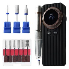 위드샨 프로 맥스 전문가용 무선 젤네일 쏙오프 드릴 + 비트 6종 + 세라믹 비트 3종 세트, 1세트, 블랙 + 로즈골드(드릴)