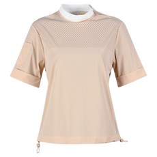luxgolf 女款圓領肩部拉鍊鏤空拼接短袖T恤 LB25M622W