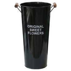 EVE SELLER 레트로 빈티지 우드 핸들 철제 화병, 블랙