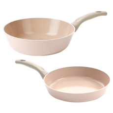 NEOFLAM 公司貨 Rosey系列 電磁爐適用陶瓷塗層鑄造雙鍋組 2入, 蜜桃粉, 1套, 平底鍋 28cm + 炒鍋 28cm