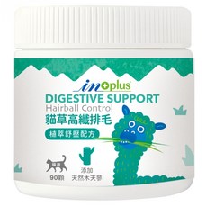 in plus 贏 貓草高纖排毛 植萃舒壓配方, 1個, 毛球 + 腸道健康, 90顆