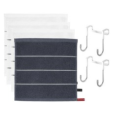 MONACO OLIVE 飯店用條紋擦手巾 白色 3入 + 灰色 + 不鏽鋼門掛勾 2入 組