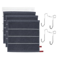 MONACO OLIVE 飯店用條紋擦手巾 白色 + 灰色 3入 + 不鏽鋼門掛勾 2入組