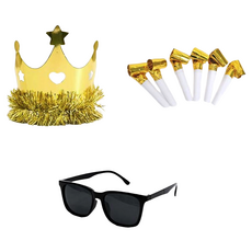 PARTYSHOW 潮人單品 生日派對 明星眼鏡 皇冠套組, 皇冠金色, 喇叭金色, 1套