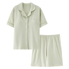 YUNMI 女款 純棉兩件式居家睡衣睡褲/短袖夏天帶胸墊全棉短袖居家服套裝