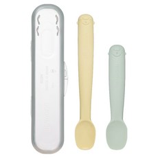sillymann 韓國製造 奶油矽膠副食品湯匙 2件組(第1階段+第2階段) 奶油綠+奶油黃 1組