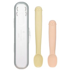 실리만 국내생산 크림 실리콘 이유식스푼 2종세트(1단계+2단계) 크림피치+크림옐로우 1세트, 크림옐로우(1단계), 크림피치(2단계)