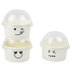 Inp 白色3種表情義式冰淇淋杯容器 隨機出貨 90ml x 80p + 圓頂無孔蓋 100p 套組