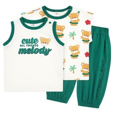 MilkBaby 훌라훌라 베어 민소매 티셔츠 + 반팔 티셔츠 + 조거 팬츠 세트