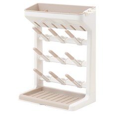 마더케이 스탠드 젖병 건조대, 본체 + 물받이트레이 + 상단바스켓 + 레일바 + 건조스틱 + 브러쉬걸이, 크림화이트 + 베이지