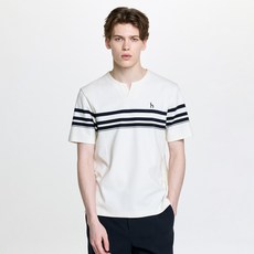 헤지스 남성용 슬릿넥 컬러블럭 반팔 티셔츠