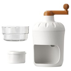 SUNORO 夏日手動刨冰機/家用小型手搖碎冰機/免插電冰沙機, 白色, 1套, 刨冰器 + 透明冰盒 + 凍冰模具