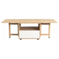 E-home Bucolic 田園系 1開1抽收納實木腳折合咖啡桌 GU001A-nat, 原木色, 2人