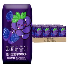 動物園 100%果園葡萄綜合果汁, 200ml, 24個