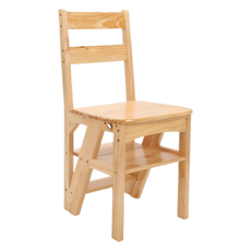 ONE HOUSE 多功能實木折疊梯椅 原木色 LM-K314-3, 1個