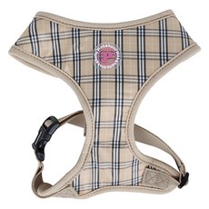 핑카홀릭 강아지 클래식 체크 사이즈 조절 하네스, 베이지, 1개