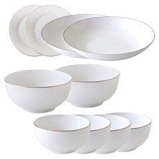 JUST HOME 藏金金可微波新骨瓷餐具10件組 0222-26, 白色, 1套, 飯碗 4個 + 麵碗 2個 + 湯盤 2個 + 點心盤 2個