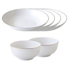JUST HOME 藏金可微波新骨瓷餐具6件組 0222-24, 白色, 1套, 麵碗 2個 + 湯盤 4個