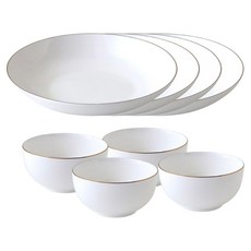 JUST HOME 藏金金可微波新骨瓷餐具8件組 0222-25, 白色, 1套, 飯碗 4個 + 湯盤 4個