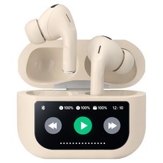 이어맥 PANTONE ANC 노이즈캔슬링 터치스크린 오토 페어링 C타입 충전 무선 블루투스 6.0 이어폰, 베이지, BT350A