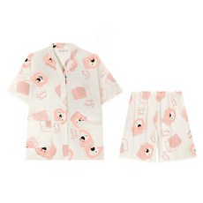 SUNY 女款 慵懶風開衫短袖兩件式睡衣套裝/開襟短袖家居服