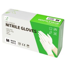 한우 무분말 식품용 일회용 주방 니트릴장갑 100p, 1개, 중(M), 화이트