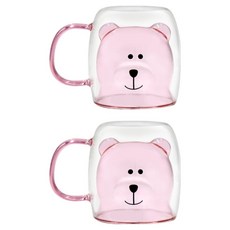 라임올리브 곰돌이 컬러 이중머그컵 250ml, 로즈핑크, 2개