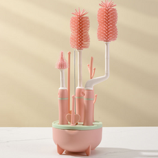 릴리픽 주방 브러쉬 젖병 식기 건조대 세트 FREE, 피치핑크, 젖병거치스틱3p + 실리콘젖병솔 3p + 스텐빨대세척솔 + 젖병 걸치 홀더