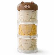둥둥펫 반려동물 간식 사료 보관통 3단 곰돌이 밀폐용기, 브라운, 450ml, 1개