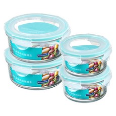 Glasslock 格拉氏洛克 圓形強化玻璃微波保鮮盒4件組 400ml 2個 + 950ml 2個, 1套, 容器 4個 + 蓋子 4個
