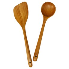 파뷔에 티크 원목 항균 조리도구 2종 세트, 우드, 1세트, 멀티뒤집개 + 원형스푼